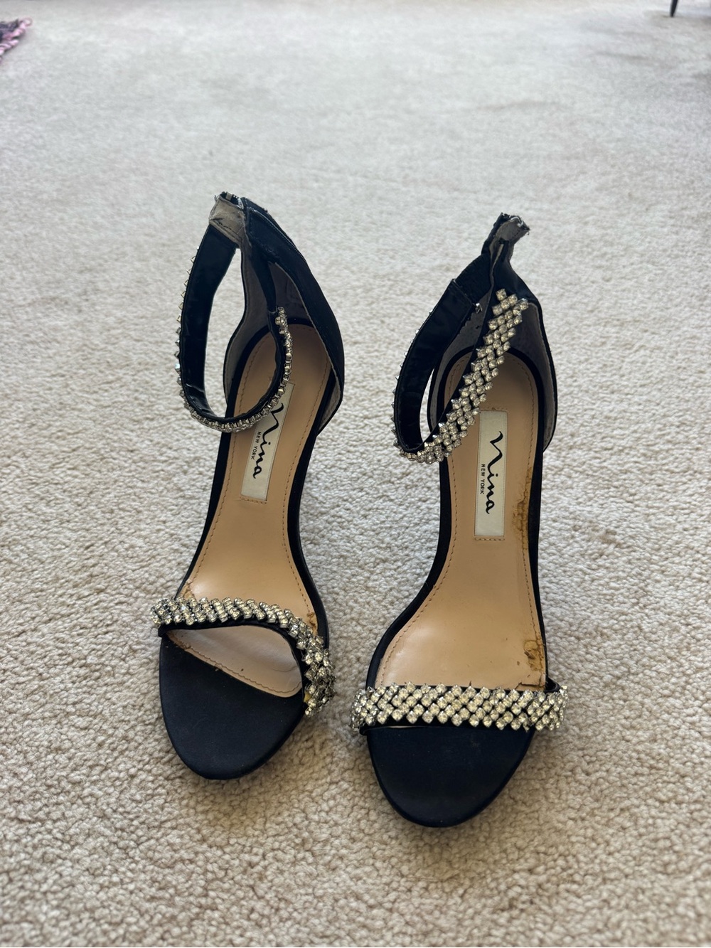 Nina black & silver rhinestone heels